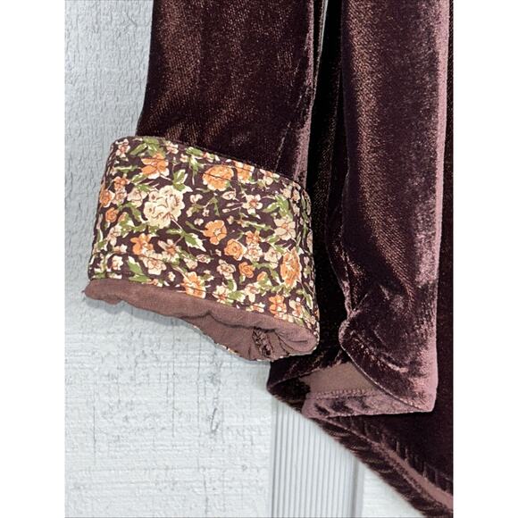 Natural Life Size Large Brown Velvet Button Down Floral Flip Cuff Gorpcore - Picture 2 of 14